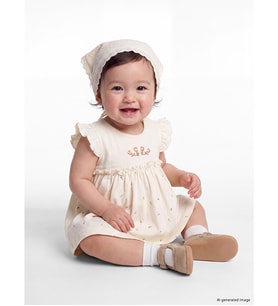 LCW baby Ekru Bisiklet Yaka Nakışlı Kız Bebek Elbise