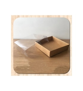 8x8x3 Cm Kraft Asetat Kapaklı Kutu (50 Adet) Düğün Nişan Kına Hediyelik Kutu