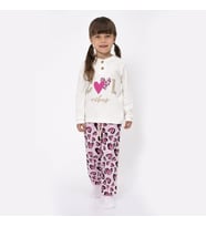 Kız Çocuk Ekru Fuşha Cool Kalp Baskılı 2'li Pijama Takımı