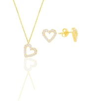 Gümüş altın yaldızlı zirkon taşlı kalp kolye ve küpe ikili set SGTL11884GOLD (Rose)