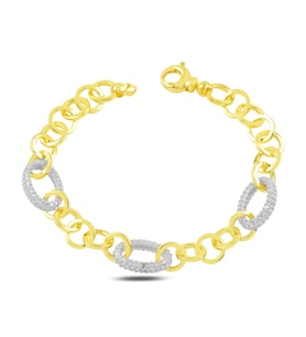 BARIŞ TAKI 925 Ayar Gümüş Gold Oval Beyaz Taşlı Hallow Bileklik