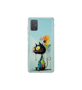 Samsung Galaxy A71 ile Uyumlu Splash Kedi Tasarımlı Şeffaf Silikon Kılıf