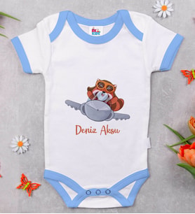 BK Kids Kişiye Özel Mavi Bebek Body Zıbın - Model 185