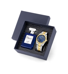 Polo Air Ay Gün Gösterge Takvimli Erkek Kol Saati Ve 55 ml Parfüm Seti Gümüş Gold Lacivert Renk ST-5014E7 (Lacivert-Sarı)