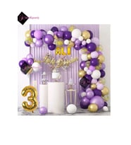 3 Harf İsimli 3 Yaş Macaron Mor Balon Zinciri Seti Gölge Mor Altın Balon Dekorasyon