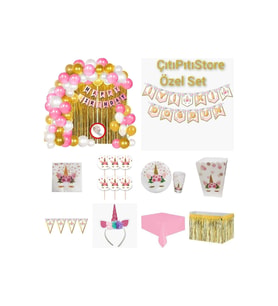 Çiçekli Ünicorn Doğum Günü Set 8 Kişilik