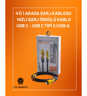 4'ü 1 Arada USB Hızlı Şarj ve Veri Kablosu – 65W Güç, Çoklu Bağlantı, 1.2m