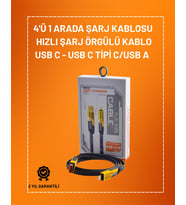 4'ü 1 Arada USB Hızlı Şarj ve Veri Kablosu – 65W Güç, Çoklu Bağlantı, 1.2m