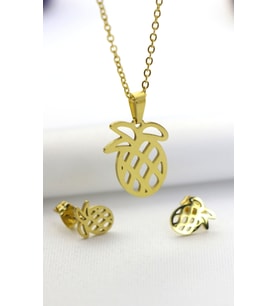 Ananas Çelik Kolye Küpe Set