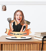 Kişiye Özel Make Up Artist- Makyöz Karikatürlü Ahşap Biblo (Çok Renkli)