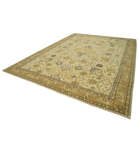 Krem Halı Bej Tonlarında Vintage Çiçek Desenli El Dokuma Lüks Salon Halısı Eskitme Stil