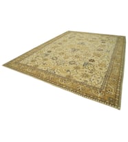 Krem Halı Bej Tonlarında Vintage Çiçek Desenli El Dokuma Lüks Salon Halısı Eskitme Stil