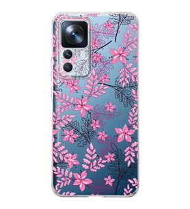 Xiaomi Mi 12t  Kamera korumalı Kapak Floral Pembe Tasarımlı  Şeffaf Kılıf