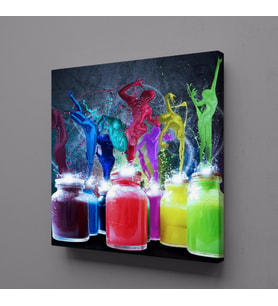 RENKLİ DANS EDEN BOYALAR KANVAS TABLO 90x90cm (Karışık)