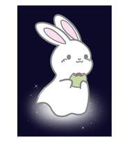 Kawaii Mochi Beyaz Tavşan Ghosty Goo Tablo Ahşap Poster Dekoratif