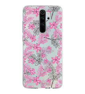 Xiaomi Redmi Note 8 Pro Uyumlu Kapak Floral Pembe Tasarımlı Şeffaf Silikon Kılıf