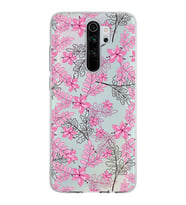 Xiaomi Redmi Note 8 Pro Uyumlu Kapak Floral Pembe Tasarımlı Şeffaf Silikon Kılıf