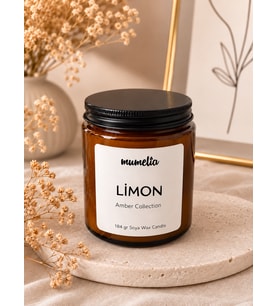 Mumelia Amber Kavanoz - Doğal Soya Cam Bardak Mum - Limon Kokulu