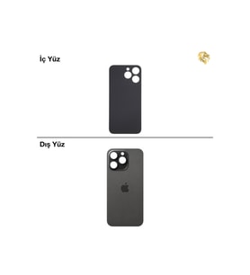 iPhone 15 Pro Max Siyah Renk Arka Kapak Arka Cam Batarya Kapağı Lazer Kesim Kapak Pil Kapağı
