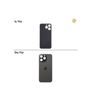 iPhone 15 Pro Max Siyah Renk Arka Kapak Arka Cam Batarya Kapağı Lazer Kesim Kapak Pil Kapağı