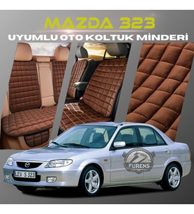 Mazda 323 Kahverengi Renk Tay Tüyü Cepli & Terletmez Sırtlı Oto Koltuk Minder Seti - Koltuk Koruma Kılıfı (ÖN & ARKA TAM SET)