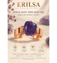 Sertifikalı Koyu Mor Akik Taşı Yüzük Bakır Kasa El İşçiliği Ayarlanabilir Doğal Taş