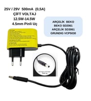 Arçelik SD 3061 - Beko SD 2061 - Grundıg SD 3601 Uyumlu 25-29 Volt 500mA Dikey Süpürge Şarj Adaptörü (Siyah)