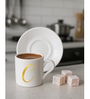 Türk Kahvesi, Espresso, Harf Fincan (Beyaz-Altın El Yazısı)