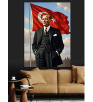 Türk Bayrağı Atatürk Portresi Dekoratif Kanvas - Mdf Ahşap Tablo