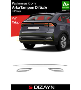 S-Dizayn VW Taigo Krom Arka Tampon Difüzör Çıtası 3 Prç. 2020 Üzeri A+ Kalite
