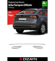 S-Dizayn VW Taigo Krom Arka Tampon Difüzör Çıtası 3 Prç. 2020 Üzeri A+ Kalite