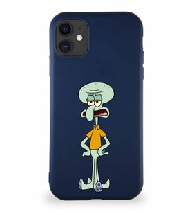 Apple iPhone 11 Soft Premier Kapak Squidward Dokunaç Tasarımlı Silikon Kılıf - Lacivert (Şeffaf)