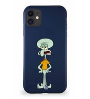 Apple iPhone 11 Soft Premier Kapak Squidward Dokunaç Tasarımlı Silikon Kılıf - Lacivert (Şeffaf)