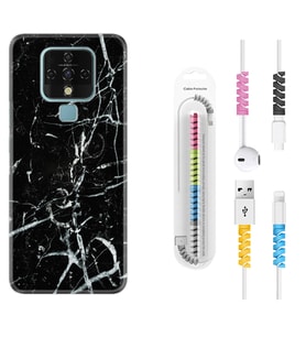 Tecno Camon 16 18P Pova 3 Pova Neo Kılıf Kablo Koruma Spiral Silikon Black Marble 3 1382