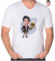BK Gift Kişiye Özel Erkek Öğretmen Karikatürlü V Yaka Tişört-1 (Beyaz)