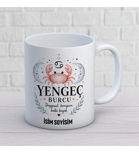 Kişiye Özel Yengeç Burcu Tasarımlı İsimli Seramik Kupa Bardak