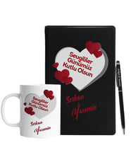 Sevgililer Gününe Özel Siyah Defter Kalem & Kupa Hediye Seti 5
