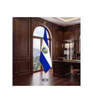 El Salvador Direkli - Altın Saçaklı Saten Makam Bayrağı Seti (Krom Direk)