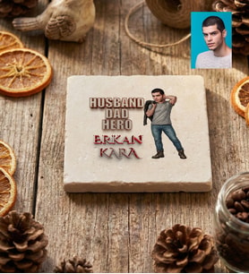 Kişiye Özel Karikatürlü Babaya Hediye Husband Dad Hero Bardak Altlığı Babalar Günü Hediyesi