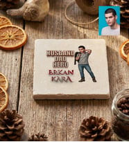 Kişiye Özel Karikatürlü Babaya Hediye Husband Dad Hero Bardak Altlığı Babalar Günü Hediyesi