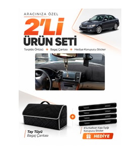 SUBARU LEGACY B4 (2003-2009) Uyumlu Torpido Örtüsü + Tay Tüyü Bagaj Çantası + Sticker Seti - Siyah Gri