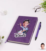 BK Gift Kişiye Özel Erkek Emlakçı Karikatürlü Mor Termo Deri Defter Kalem Seti Model 1