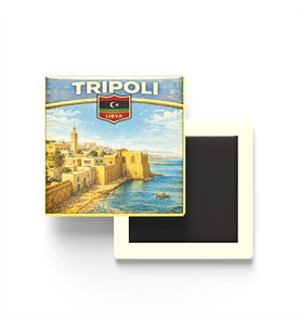 Retro Libya Trablus Şehri Temalı Vintage Buzdolap Magneti – 9x9 cm