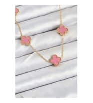 Mey İthalat® 316L Çelik Zincir Gold Pembe Renk Yonca Kadın Kolye