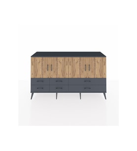 Kronos Konsol 6 Raflı 6 Çekmeceli 4 Kapaklı 176x59x99 Antrasit-Çam/Antrasit