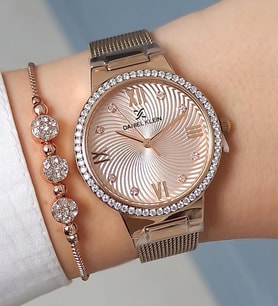 Daniel Klein Rose Kadranlı, Taşlı, Rose Gold Kadın Kol Saati + Zirkon Taşlı Bileklik