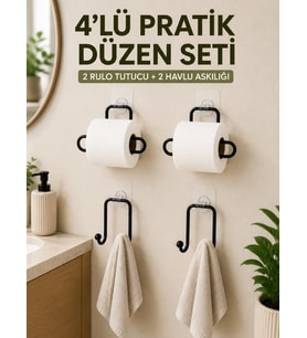 Mey İthalat® Duvara Yapışkanlı Rulo Kağıtlık ve Havlu Askılığı 2’şer Adet 4’lü Set