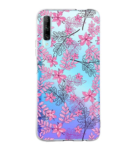 Huawei P Smart Pro Uyumlu Kapak Floral Pembe Tasarımlı Şeffaf Silikon Kılıf