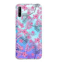 Huawei P Smart Pro Uyumlu Kapak Floral Pembe Tasarımlı Şeffaf Silikon Kılıf