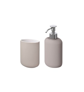 2 Li Banyo Seti Ekoln Sıvı Sabunluk Diş Fırçalık Bej Renk Stoneware